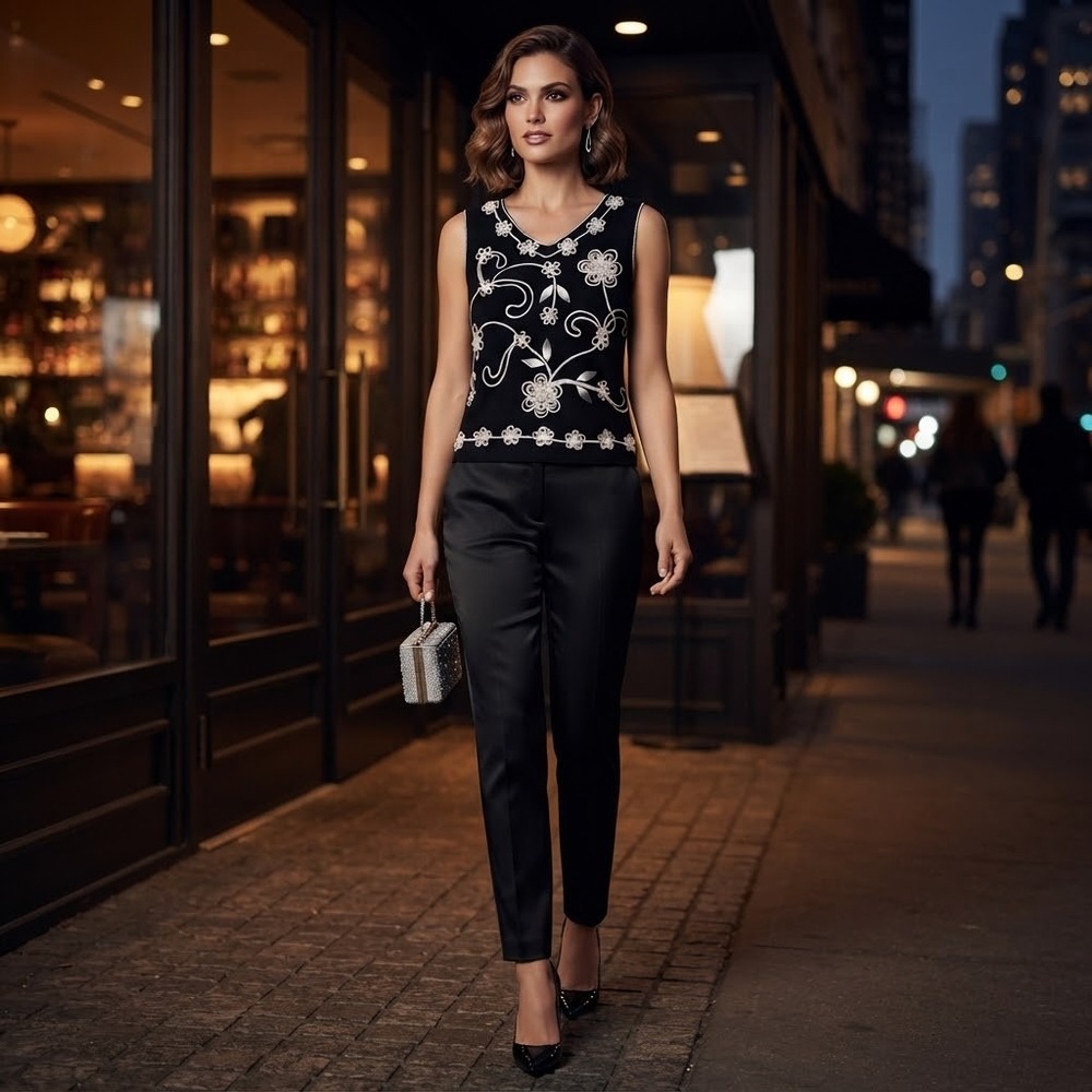 💥🏷️ Lauren Michelle XL Black Sleeveless Top Floral Embroidered Y2K Boho Chic